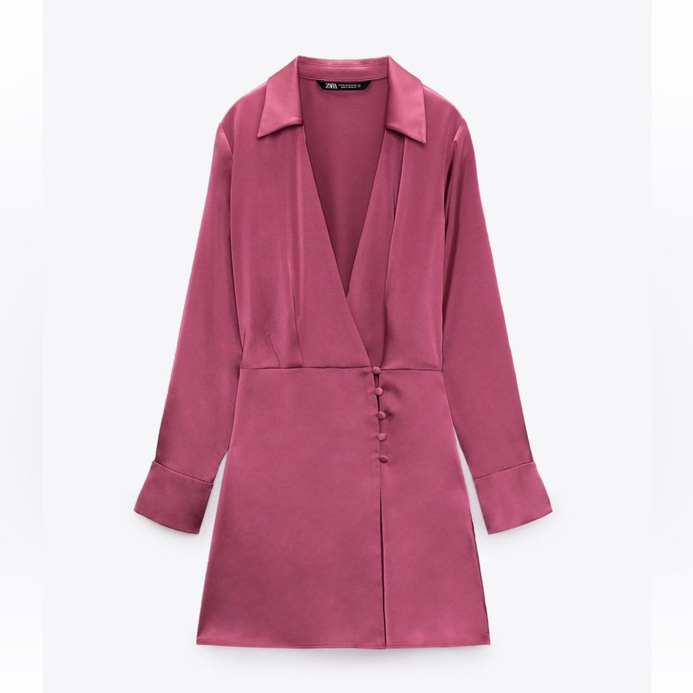 Zara Mauve Satin Wrap Dress
